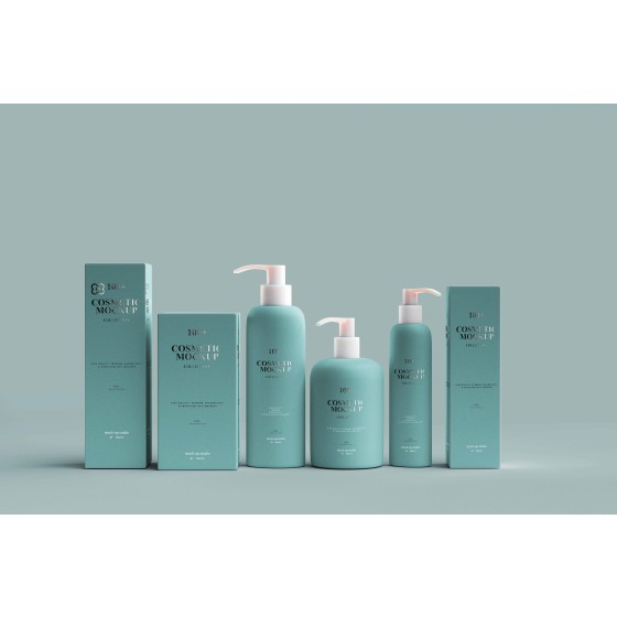 Complete Skincare Shampoo Body Wash Bottle Packaging PSD Mockup Template